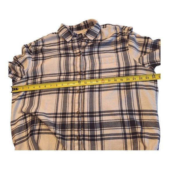 Gap Shirt Cotton Flannel Plaid Navy Blue Oversized Button Up Women Medium TALL - Picture 10 of 14